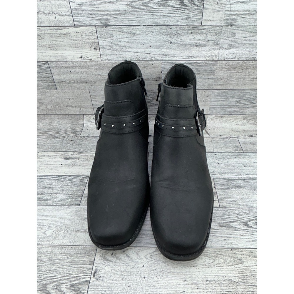 Clarks Collection Women Black Leather Studded Buckle Ankle Boots Sz 8M - Picture 3 of 13